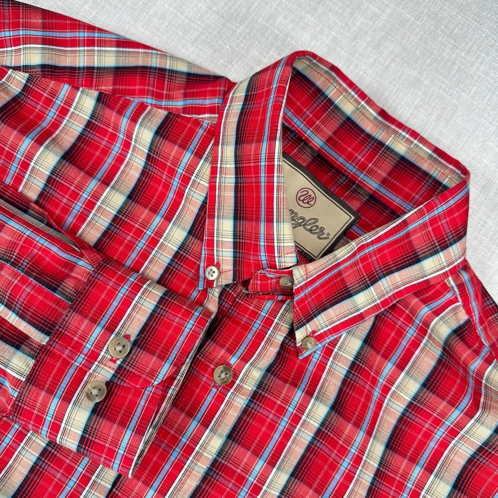 Wrangler Button Down Shirt Mens Large Red Plaid Long Sleeve Casual Western